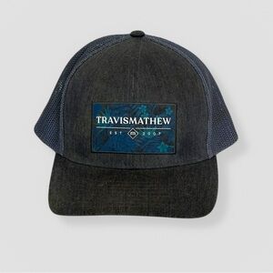 Travis Mathew Golf Hat Gray Mesh Snapback Trucker Palm Leaf Cap Causal Active